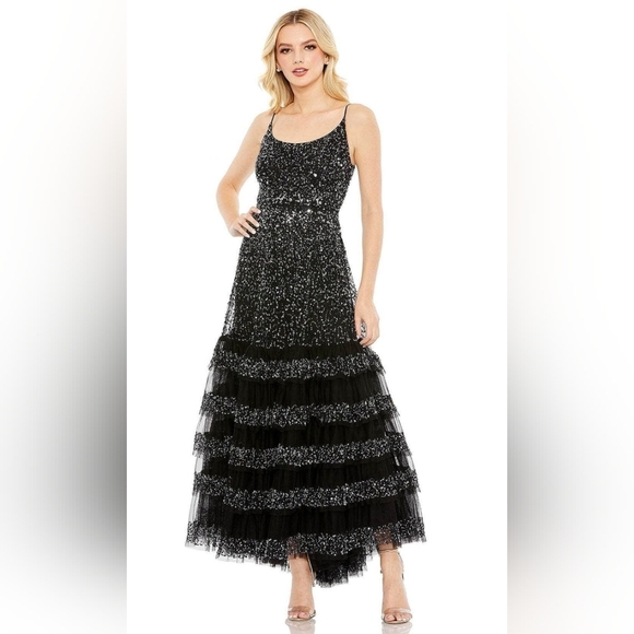 Mac Duggal 10883 Embellished Tiered Sequin Gown Dress 8 Wedding Formal Event - Picture 2 of 13